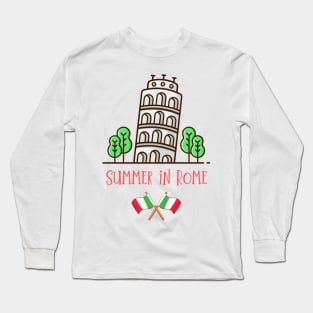 Summer in Rome! Against the background of the Tower of Pisa in Pisa, province of Lazio. Long Sleeve T-Shirt